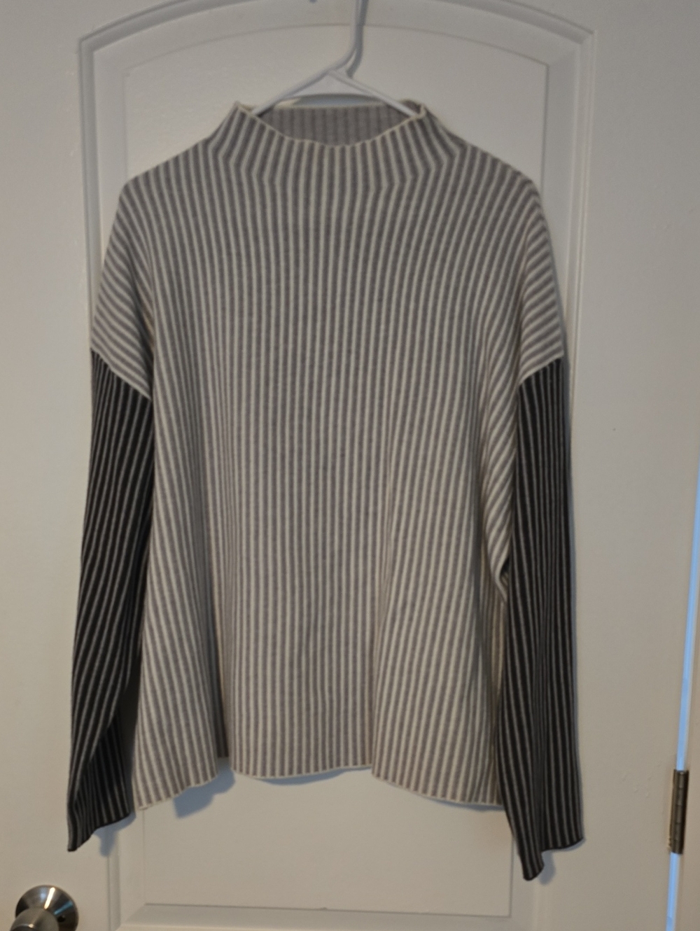 Adrienne Vittadini Striped Turtleneck Sweater in Gray & Black